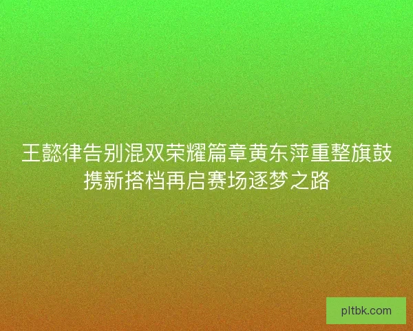 王懿律告别混双荣耀篇章黄东萍重整旗鼓携新搭档再启赛场逐梦之路